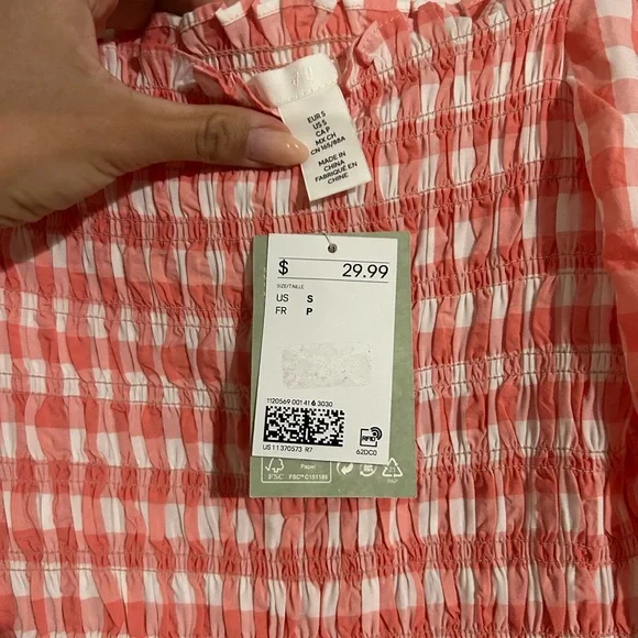 H&M coral/Pink and White Gingham Smocked Dress - Picture 2 of 4